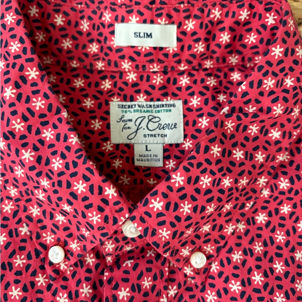 J. Crew Red Patterned Casual Button Down Shirt Sl… - image 2